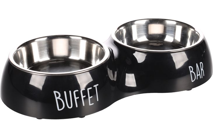 Flamingo Futter- und Trinknapf Duo Dinner Divar Schwarz & Silber