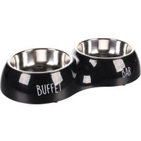 Flamingo Futter- und Trinknapf Duo Dinner Divar Schwarz & Silber