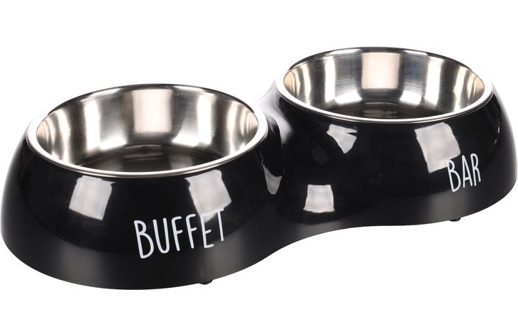 Flamingo Futter- und Trinknapf Duo Dinner Divar Schwarz & Silber