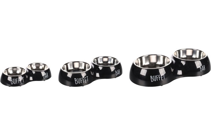 Flamingo Futter- und Trinknapf Duo Dinner Divar Schwarz & Silber