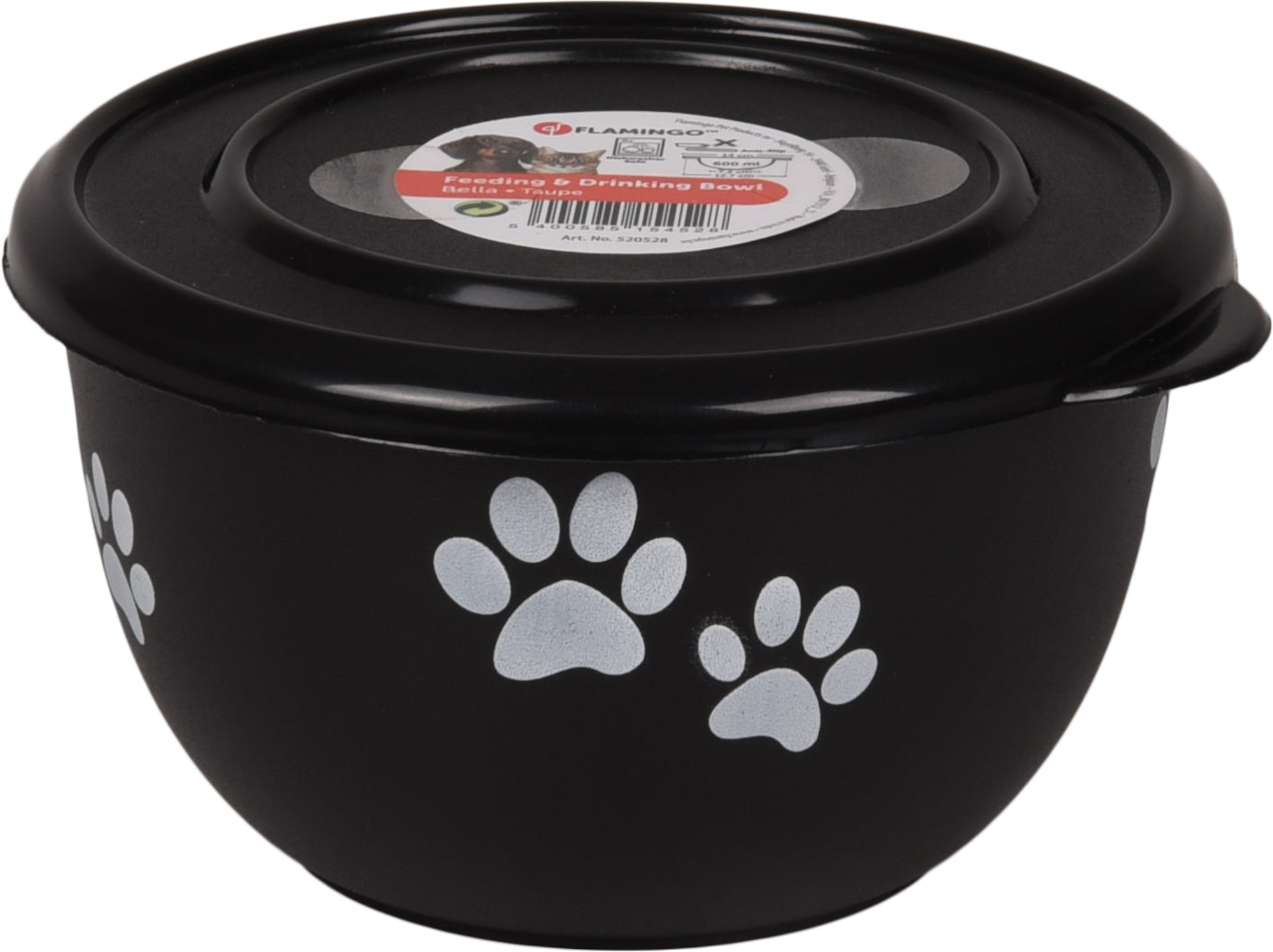 Flamingo Eet- en drinkpot met deksel Kena Rond Zwart & Zilver