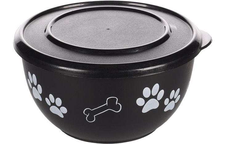 Flamingo Feeding and drinking bowl with lid Kena Round Black & Silver