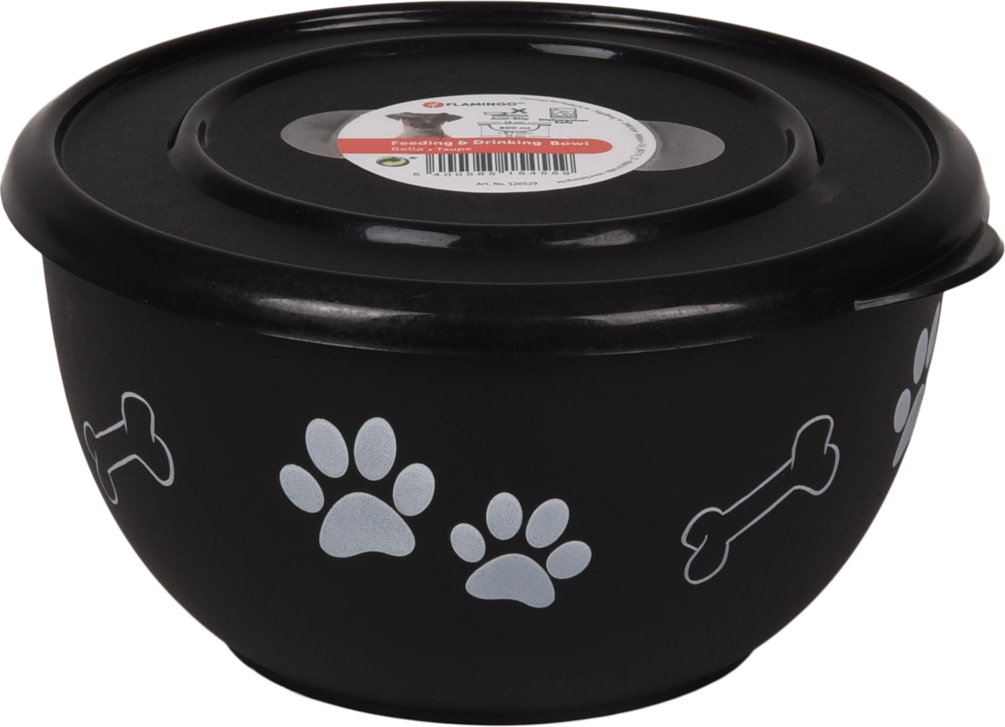 Flamingo Eet- en drinkpot met deksel Kena Rond Zwart & Zilver