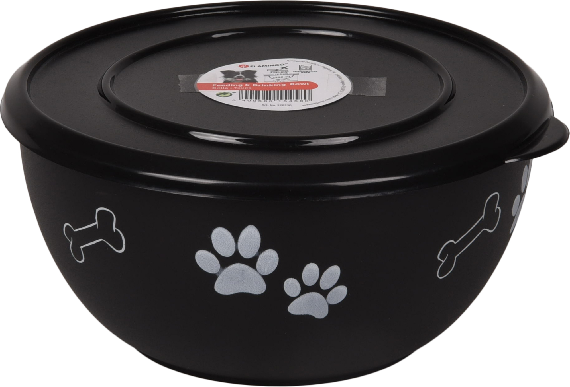 Flamingo Eet- en drinkpot met deksel Kena Rond Zwart & Zilver