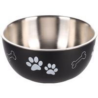 Flamingo Feeding and drinking bowl with lid Kena Round Black & Silver