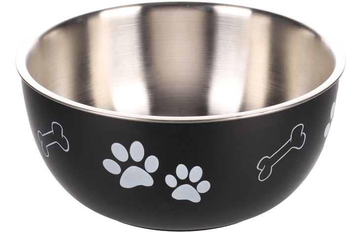 Flamingo Feeding and drinking bowl with lid Kena Round Black & Silver