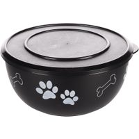 Flamingo Feeding and drinking bowl with lid Kena Round Black & Silver