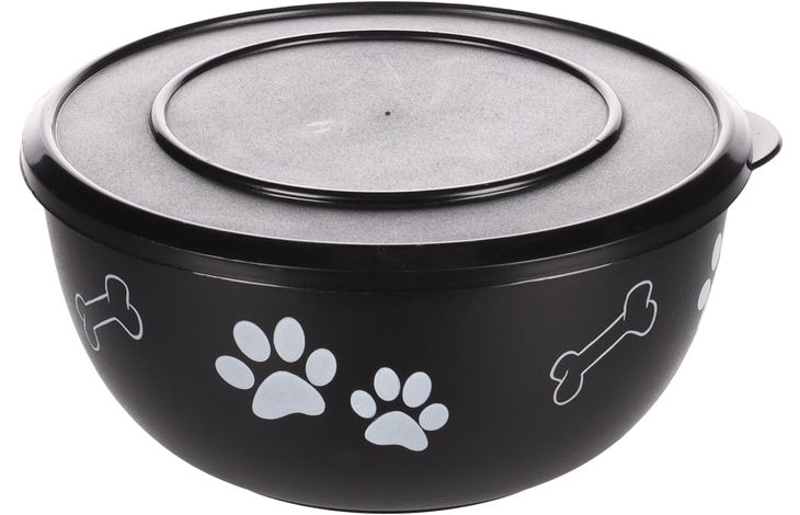 Flamingo Feeding and drinking bowl with lid Kena Round Black & Silver