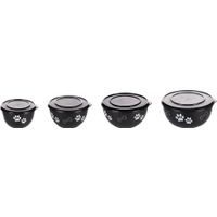 Flamingo Feeding and drinking bowl with lid Kena Round Black & Silver