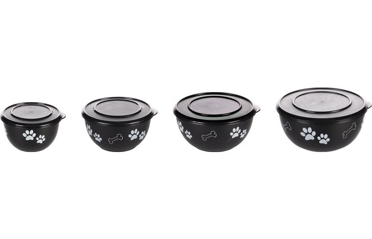 Flamingo Feeding and drinking bowl with lid Kena Round Black & Silver