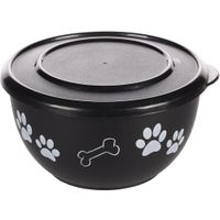 Flamingo Feeding and drinking bowl with lid Kena Round Black & Silver