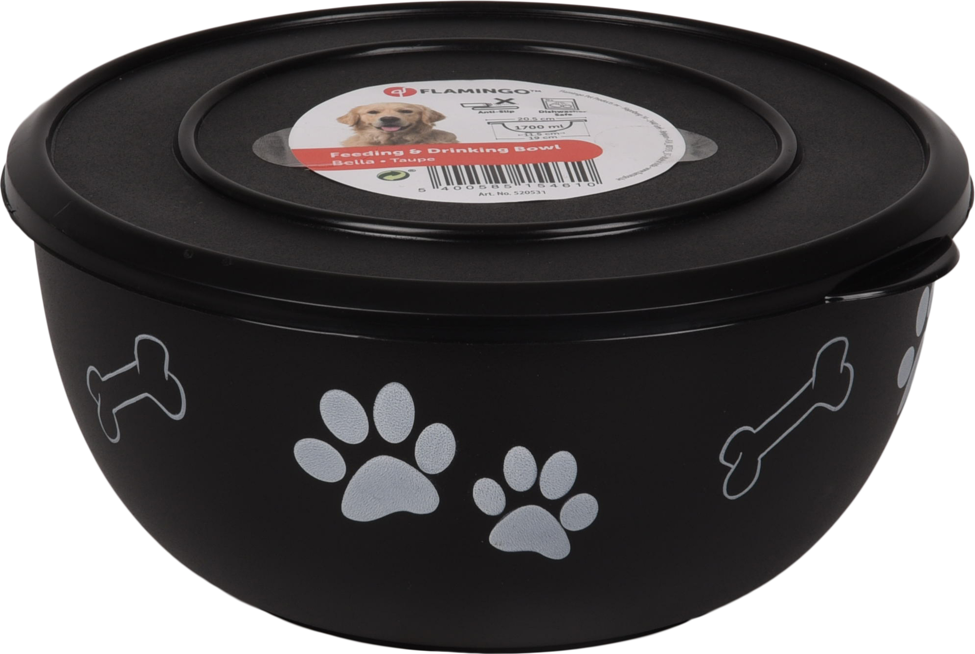 Flamingo Eet- en drinkpot met deksel Kena Rond Zwart & Zilver