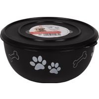 Flamingo Feeding and drinking bowl with lid Kena Round Black & Silver