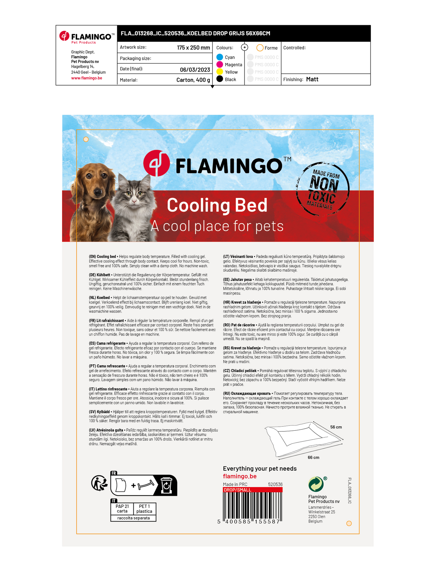 Flamingo Letto rinfrescante Fresk Drop Rettangolo Grigio