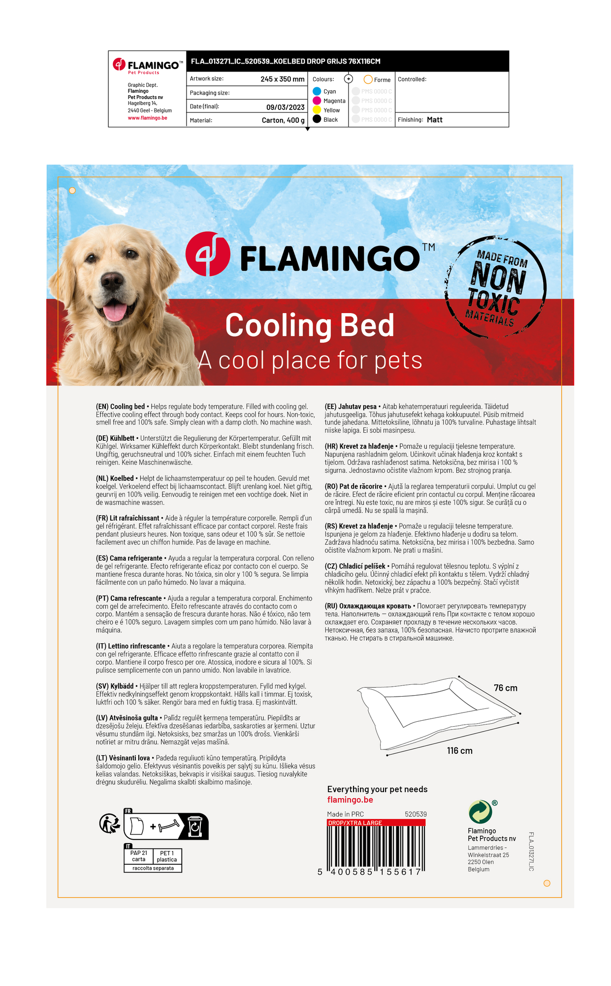 Flamingo Koelbed Fresk Drop Rechthoekig Grijs