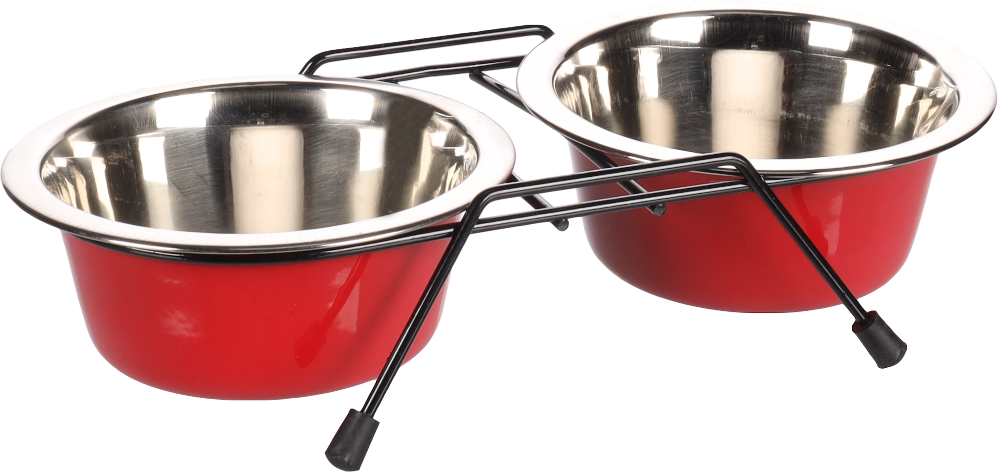 Flamingo Feeding and drinking bowl Duo dinner stand Arjun Red & Silver & Black