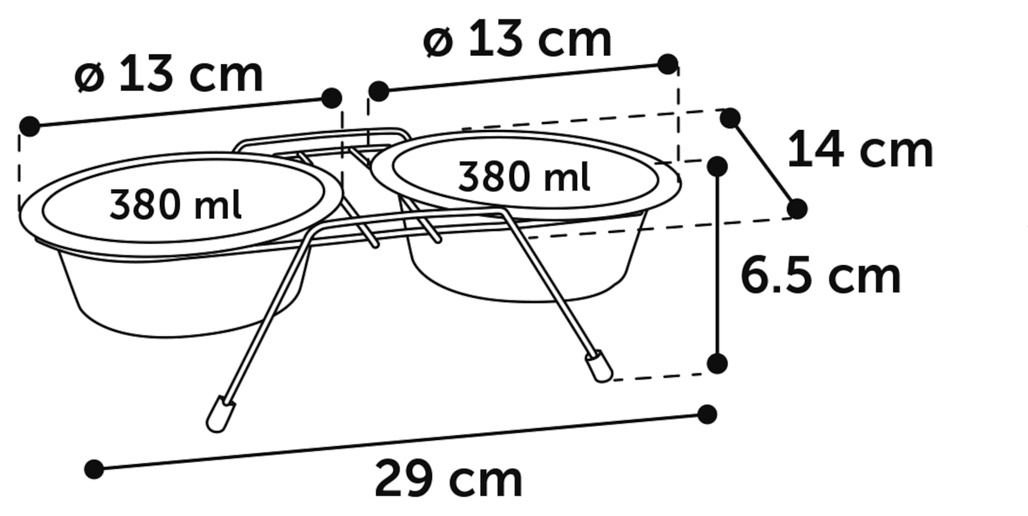 Flamingo Feeding and drinking bowl Duo dinner stand Arjun Red & Silver & Black