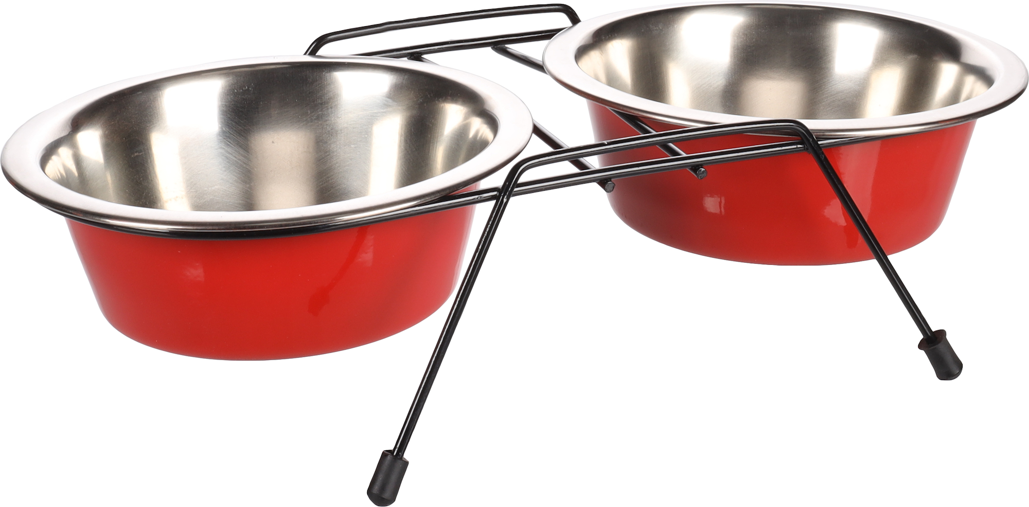 Flamingo Feeding and drinking bowl Duo dinner stand Arjun Red & Silver & Black