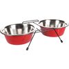 Feeding and drinking bowl Duo dinner stand Arjun Red & Silver & Black