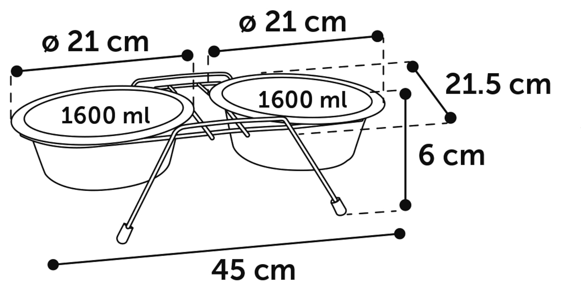Flamingo Feeding and drinking bowl Duo dinner stand Arjun Red & Silver & Black