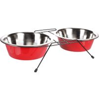 Flamingo Feeding and drinking bowl Duo dinner stand Arjun Red & Silver & Black