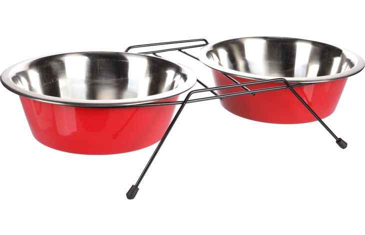 Flamingo Feeding and drinking bowl Duo dinner stand Arjun Red & Silver & Black