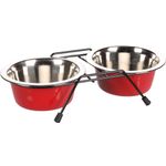 Feeding and drinking bowl Duo dinner stand Arjun Red & Silver & Black