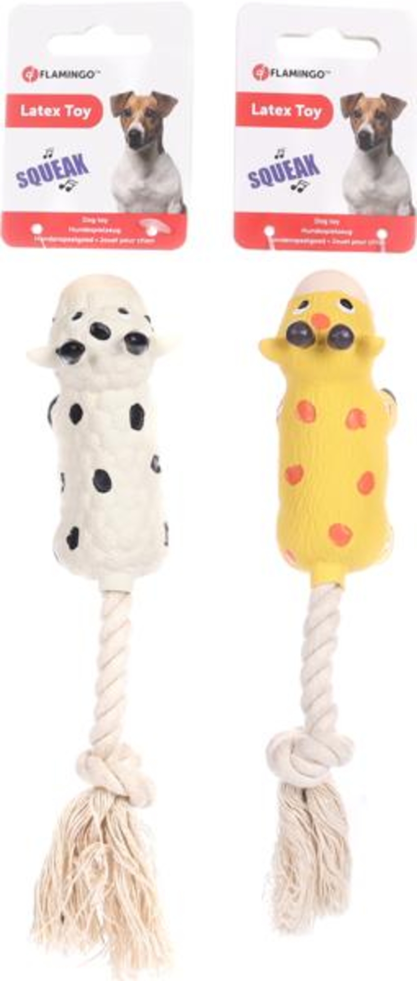 Flamingo Toy Sjan Cow & Giraffe with rope Multiple colours