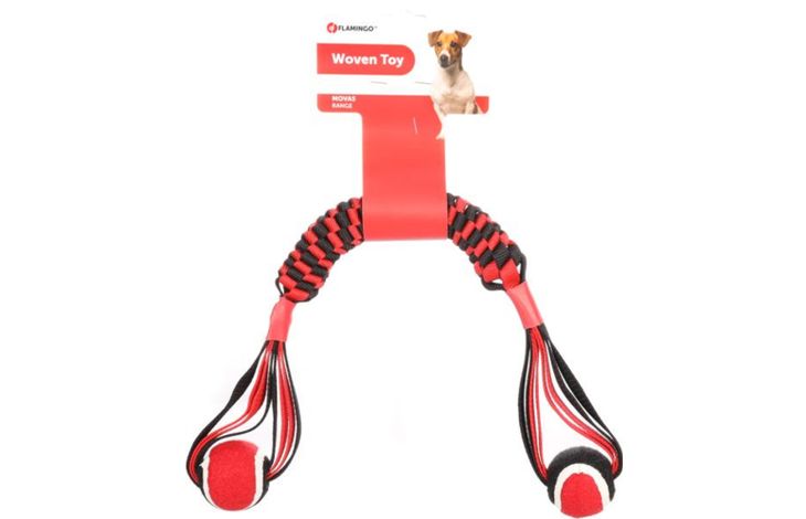 Flamingo Juguete Movas Cuerda para tirar & Palo Tejido con pelota de tenis Rojo & Negro