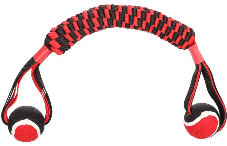Flamingo Spielzeug Movas Zerrseil & Stick Gewebt mit Tennisball Rot & Schwarz