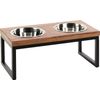 Feeding and drinking bowl Duo dinner stand Tommy Rectangle Silver & Brown & Black