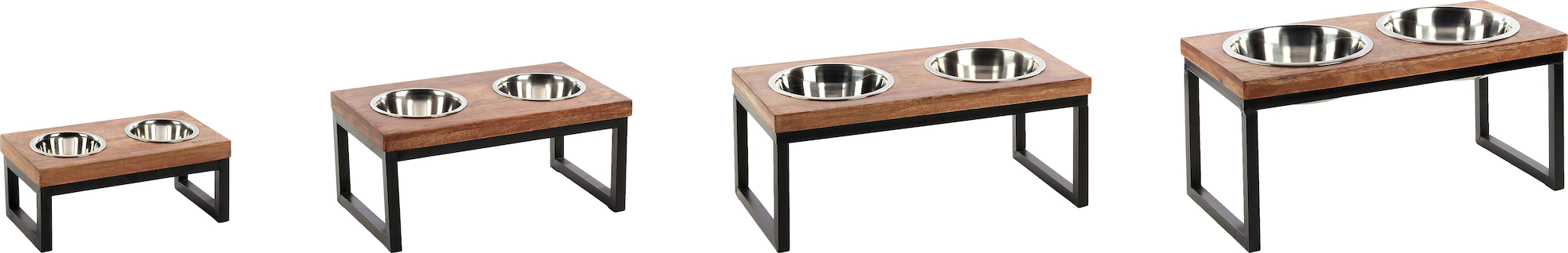 Flamingo Feeding and drinking bowl Duo dinner stand Tommy Rectangle Silver & Brown & Black