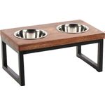 Feeding and drinking bowl Duo dinner stand Tommy Rectangle Silver & Brown & Black