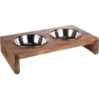 Flamingo Gamelle pour la nourriture et l'eau Duo dinner support Kato Rectangle Argent & Brun