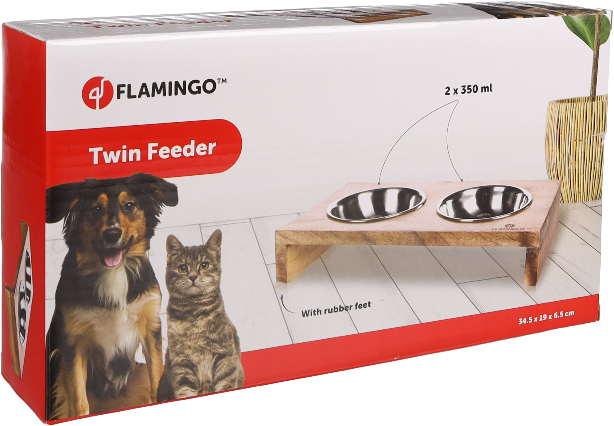 Flamingo Feeding and drinking bowl Duo dinner stand Kato Rectangle Silver & Brown