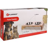 Flamingo Gamelle pour la nourriture et l'eau Duo dinner support Kato Rectangle Argent & Brun