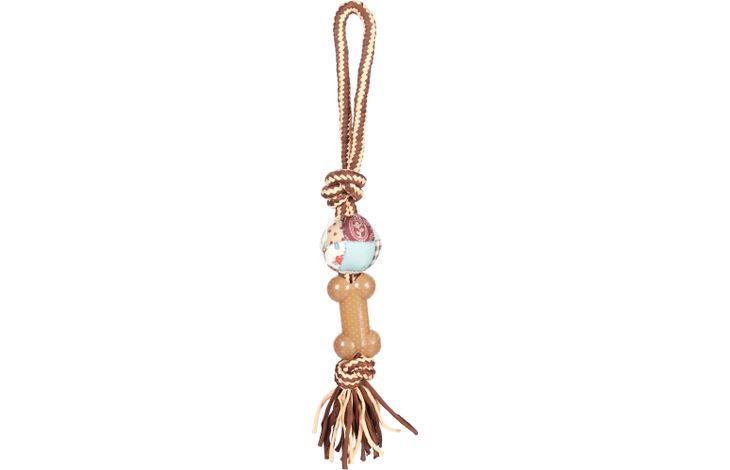 Flamingo Toy Vinta Tug rope & Bone with 2 knots with ball Mix