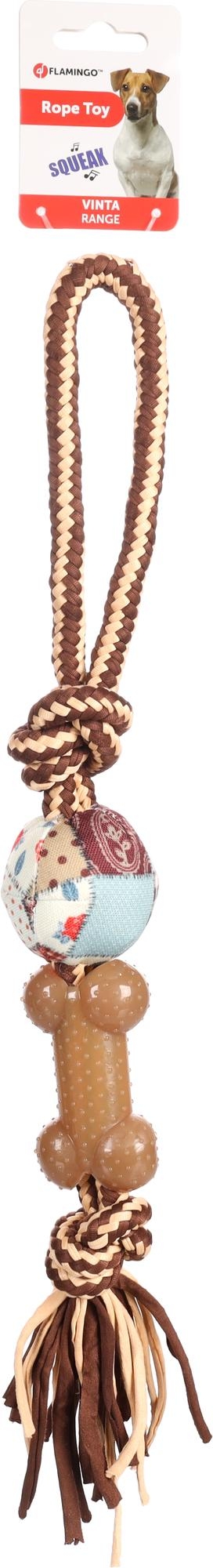 Flamingo Toy Vinta Tug rope & Bone with 2 knots with ball Mix