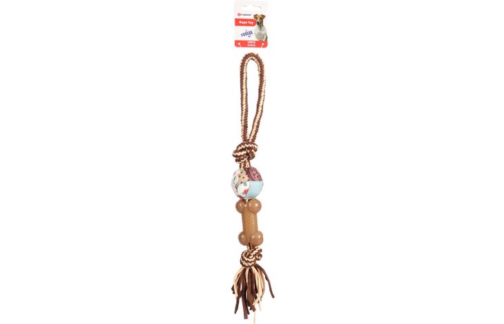 Flamingo Toy Vinta Tug rope & Bone with 2 knots with ball Mix