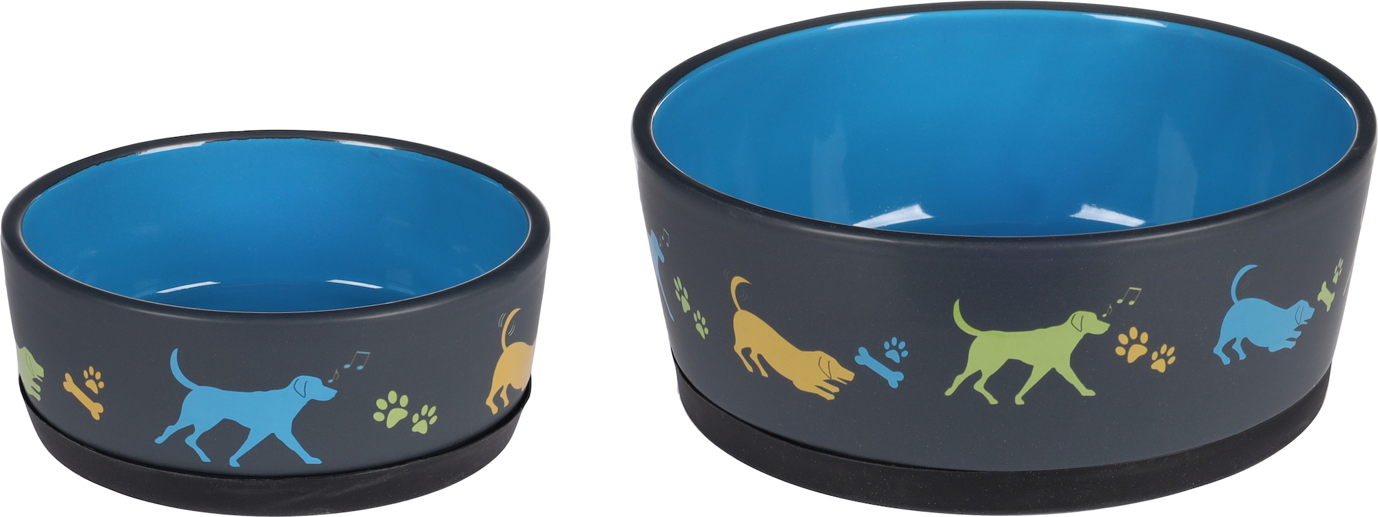 Flamingo Futter- und Trinknapf Cori Rund Dunkelgrau & Blau