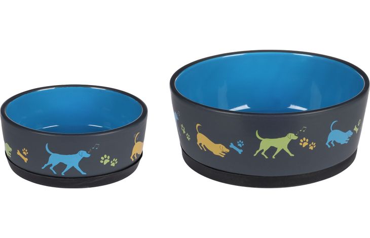 Flamingo Futter- und Trinknapf Cori Rund Dunkelgrau & Blau