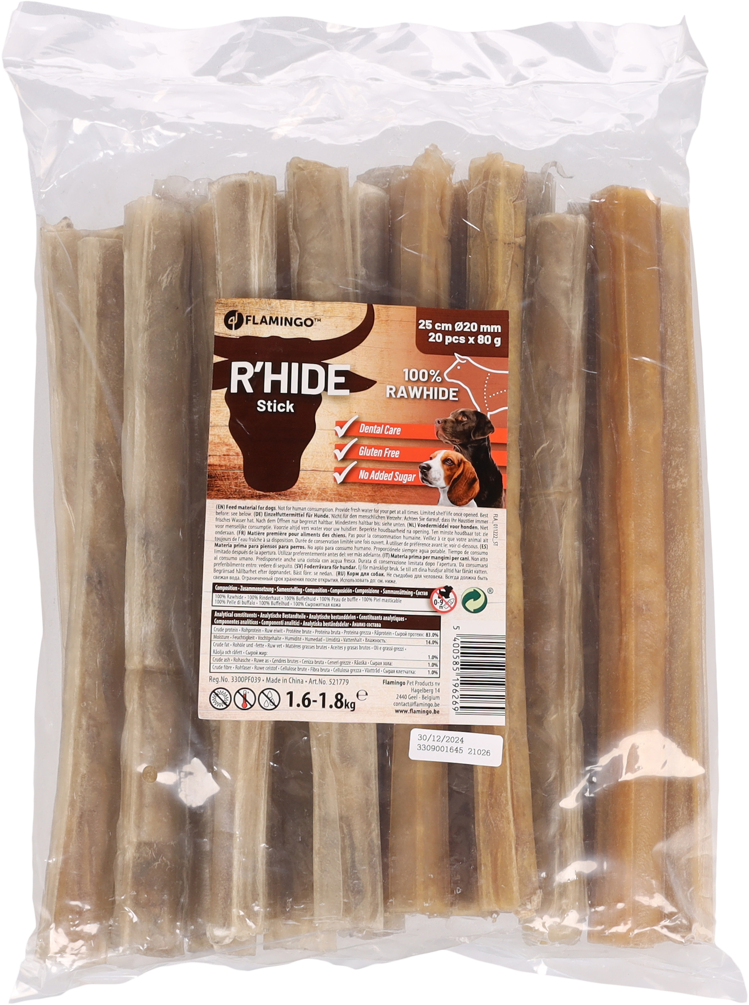 Flamingo Snacks R'Hide Stick  25cm 80-90gr / 20 pcs 1,6-1,8kg