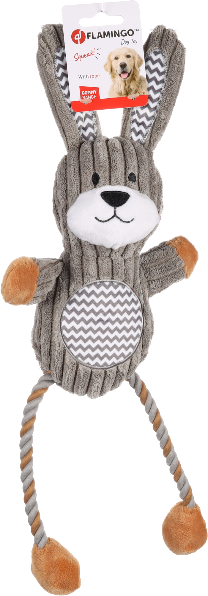 Flamingo Jouet Gommy Lapin avec corde Gris