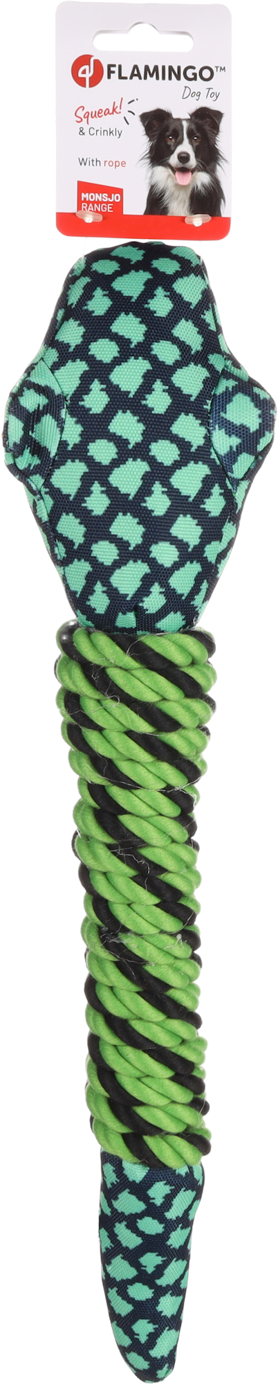 Flamingo Toy Monsjo Snake with rope Green