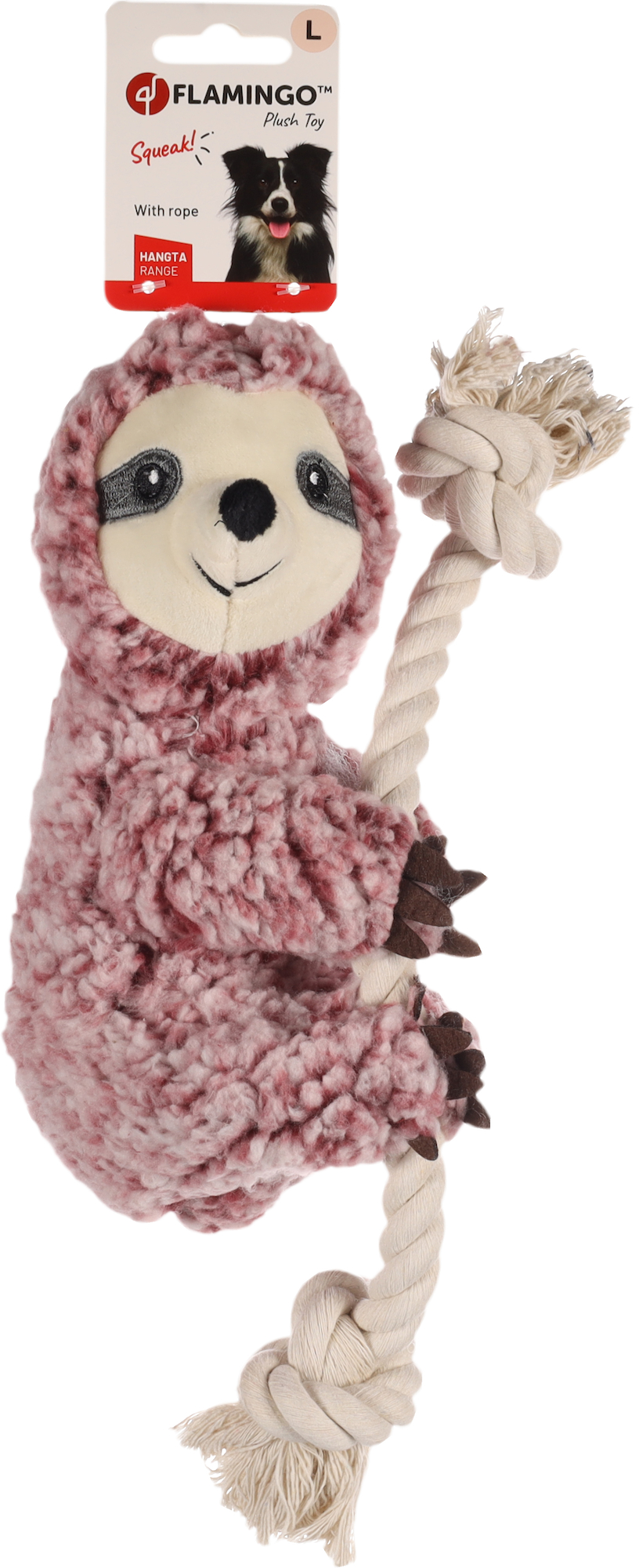 Flamingo Toy Hangta Sloth with rope Antique pink
