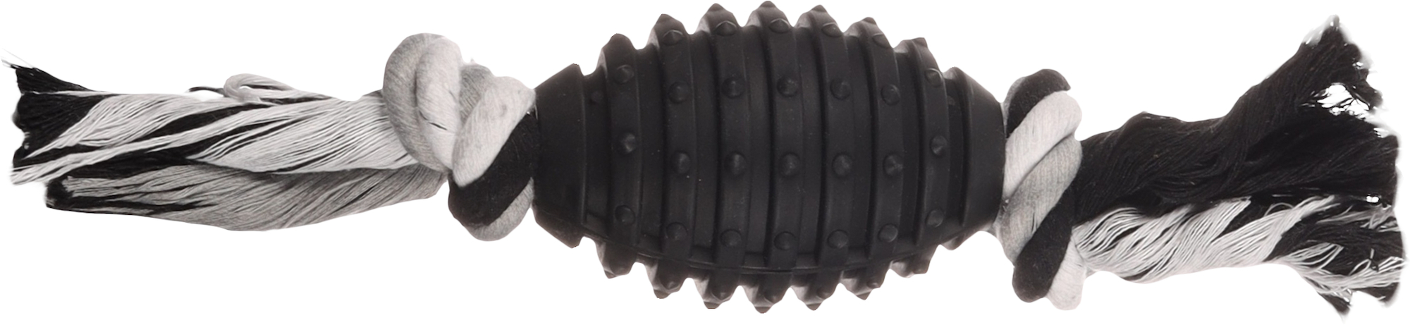 Flamingo Speelgoed Gladiator Rugbybal & Touw met 2 knopen Zwart