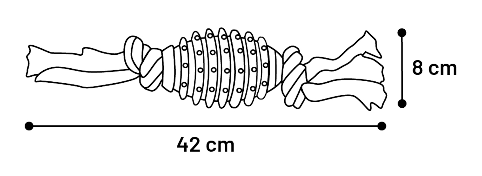 Flamingo Speelgoed Gladiator Rugbybal & Touw met 2 knopen Zwart