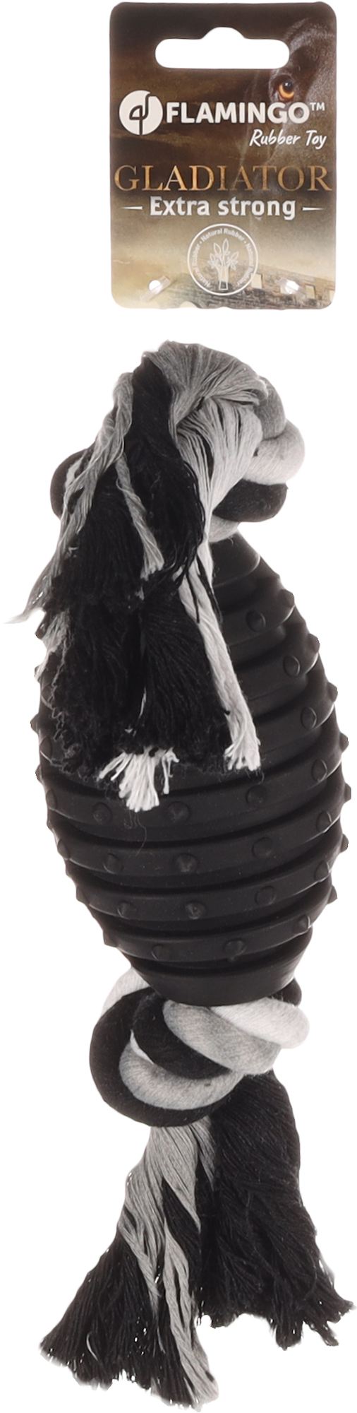 Flamingo Speelgoed Gladiator Rugbybal & Touw met 2 knopen Zwart
