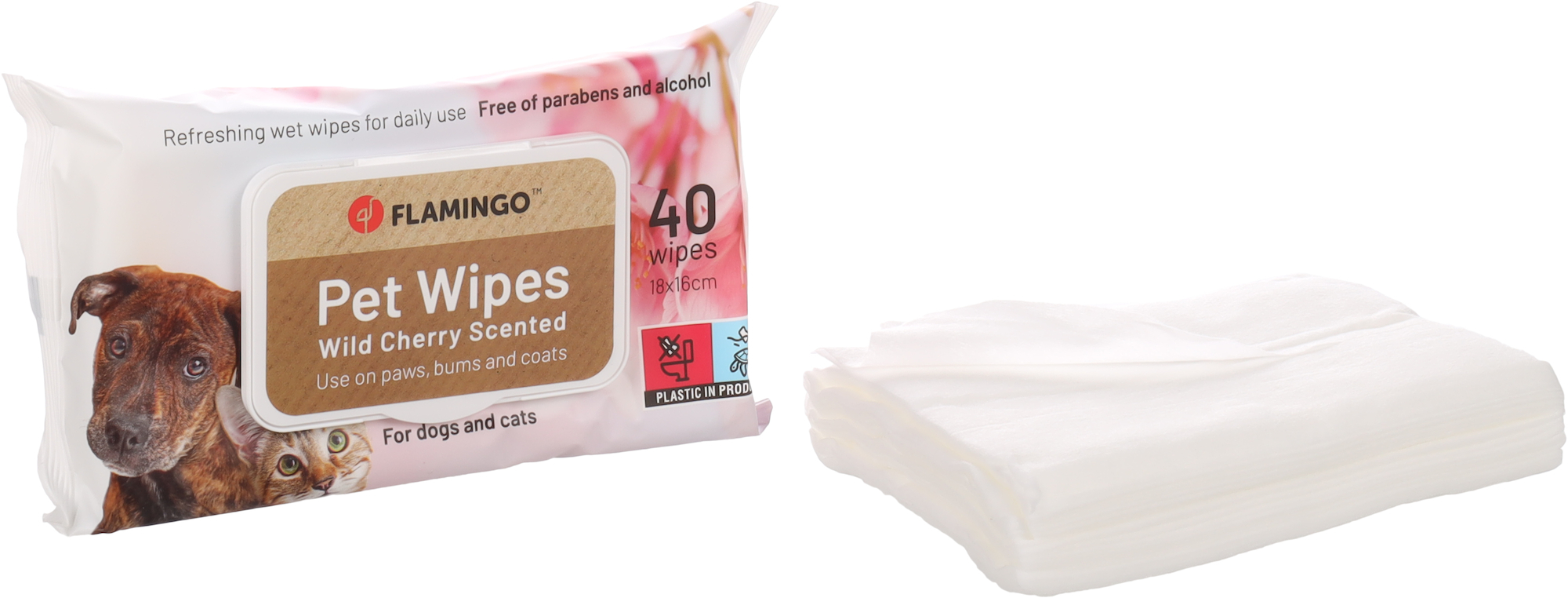 Flamingo Care wipe Reini with wild cherry flower scent Impregnated cloth