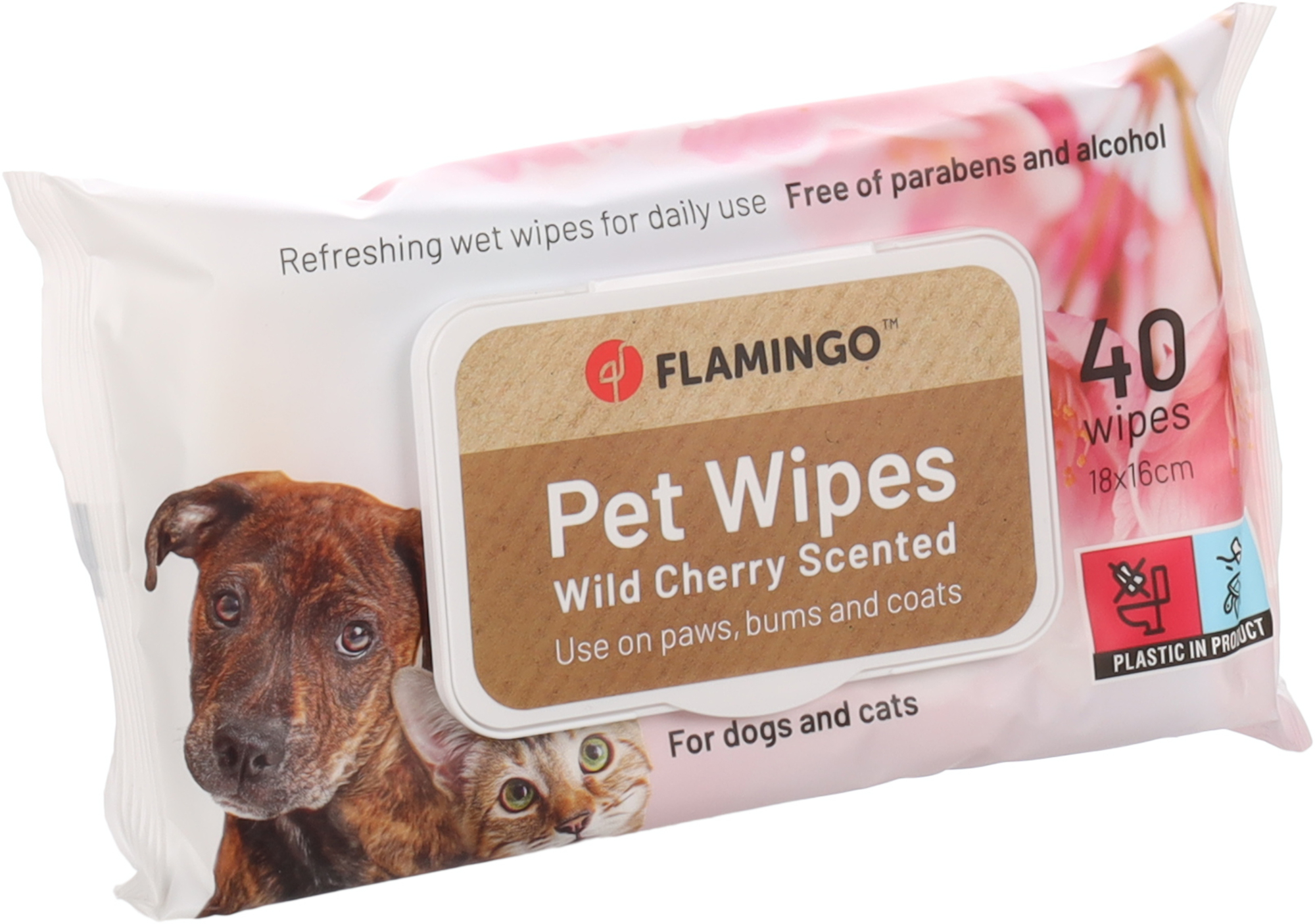 Flamingo Care wipe Reini with wild cherry flower scent Impregnated cloth